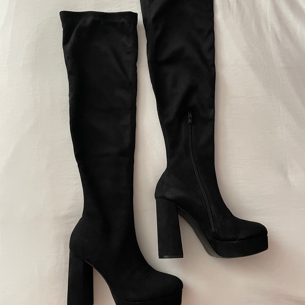 Steve Madden Black Over the Knee Boots with Platform Sole
